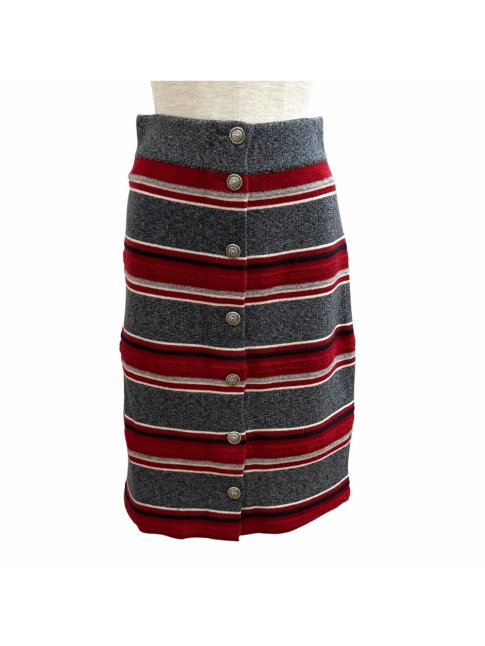Chanel Cashmere 100% CC Logo Button Border Knit Pencil Skirt Multi 36